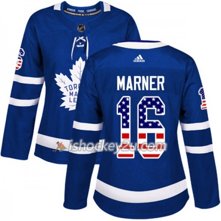 Dame NHL Toronto Maple Leafs Trøje Mitchell Marner 16 Adidas 2017-2018 Blå USA Flag Fashion Authentic